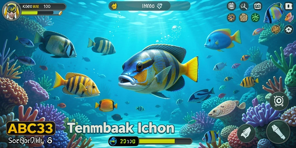 Tampilan gameplay seru di ABC33 saat menembak ikan.