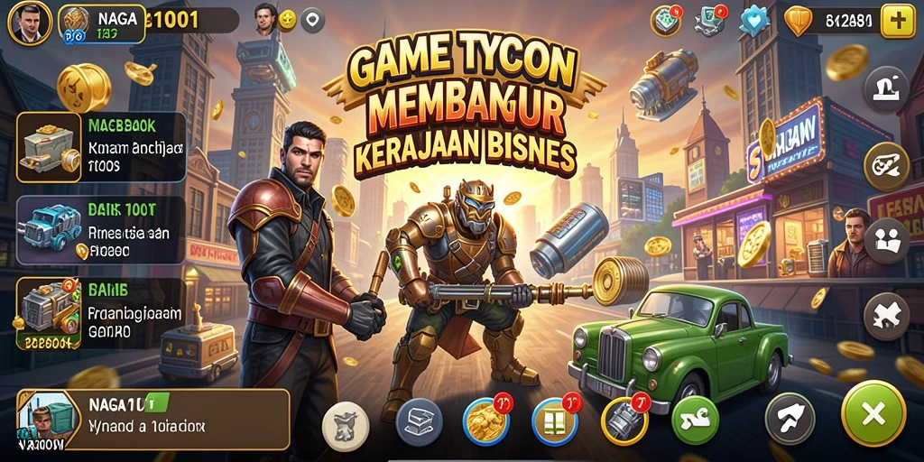 Screenshot gameplay NAGA1001 yang menunjukkan manajemen bisnis yang dinamis.